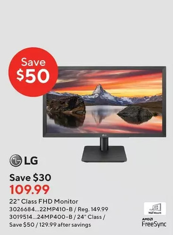 Staples Lg 22 class fhd monitor offer
