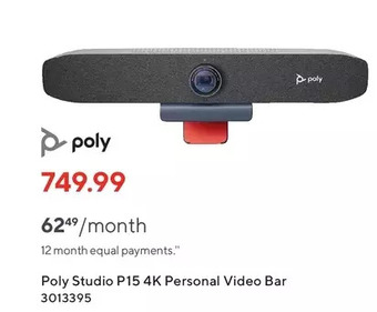 Staples Poly studio p15 4k personal video bar offer