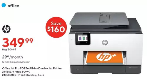 Staples Hp officejet pro 9025e all-in-one inkjet printer | hp 962 black ink offer