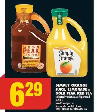 No Frills Simply orange juice | lemonade | gold peak iced tea offer