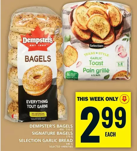 Food Basics Dempster's bagels | signature bagels | selection garlic bread offer