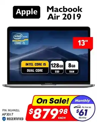 Factory Direct Apple 13 air 2019 (core i5 / 128gb / 8gb) offer