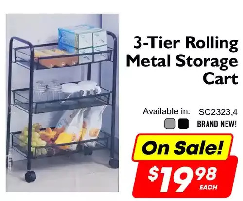 Factory Direct 3-tier rolling metal storage cart offer