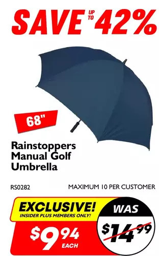 Factory Direct Rainstoppers manual golf umbrella. 68 offer