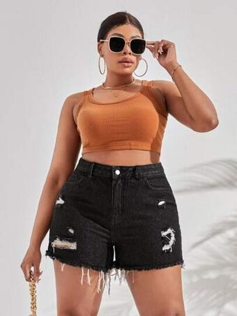 SheIn Plus ripped raw hem denim shorts offer