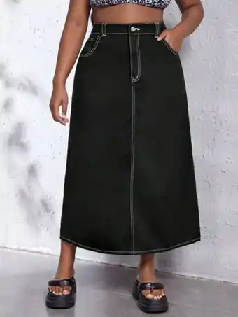 SheIn Plus high waist top-stitching denim skirt offer