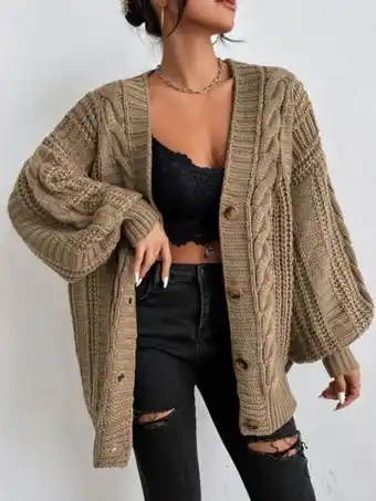 SheIn Shein frenchy solid button front cable knit cardigan offer