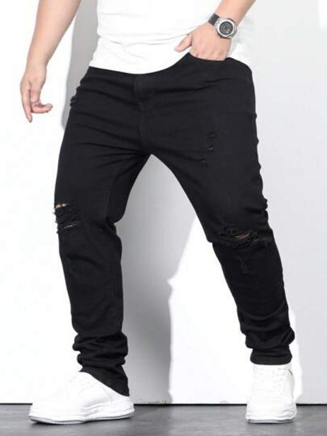 SheIn Extended sizes men ripped frayed skinny jeans offer