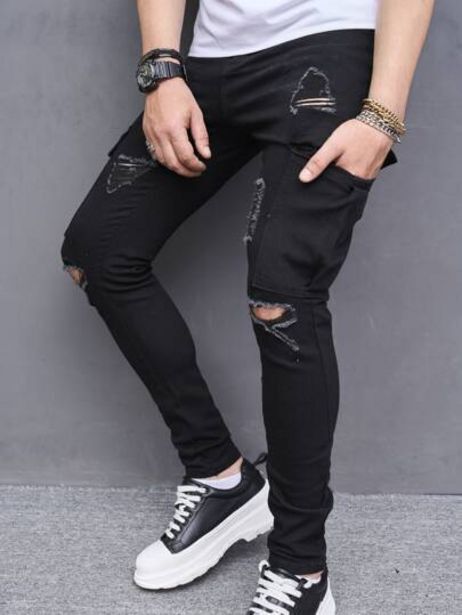 SheIn Men ripped frayed skinny jeans offer