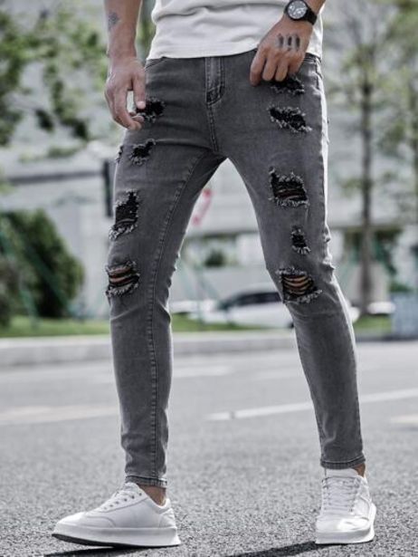 SheIn Men ripped frayed skinny jeans offer