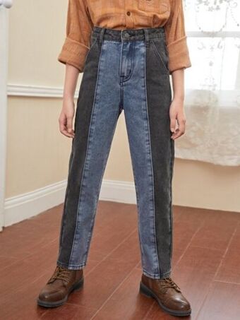 SheIn Shein girls cut and sew straight leg jeans offer