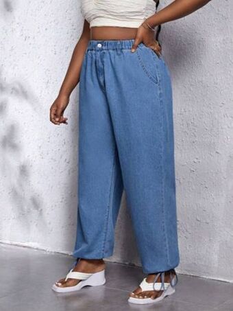 SheIn Plus drawstring hem elastic waist jeans offer