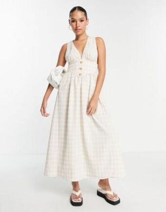 Asos Asos design plunge overalls midi dress in neutral gingham offer