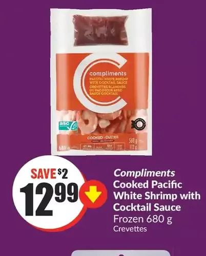 FreshCo Compliments cooked pacific white shrimp with cocktail sauce offer
