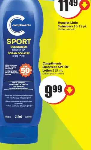 FreshCo Compliments sunscreen spf 50+ lotion offer