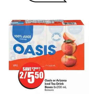 FreshCo Oasis or arizona iced tea drink boxes offer