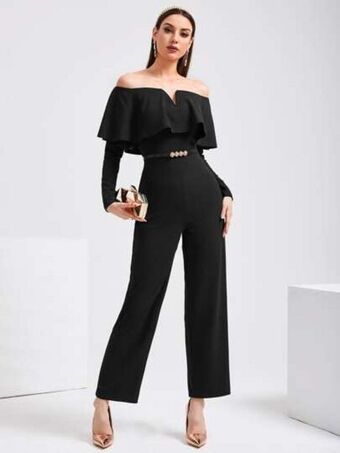 SheIn Shein bizwear off shoulder v wired overlay jumpsuit without belt offer