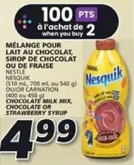 IGA NESTLE CHOCOLATE MILK MIX, CHOCOLATE OR STRAWBERRY SYRUP offer