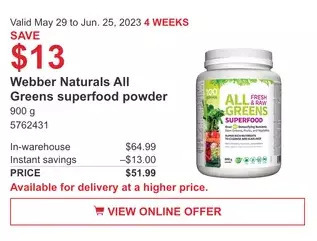 Costco Webber naturals all greens superfood powder offer