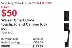 Costco Weise smart code touchpad and camino lock set offer