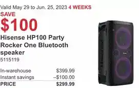 Costco Hisense hp100 party rocker one bluetooth speaker offer