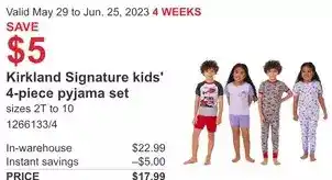 Costco Kirkland signature kids' 4-piece pyjama set offer
