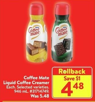 Walmart Coffee Mate Liquid Coffee Creamer 946 mL offer