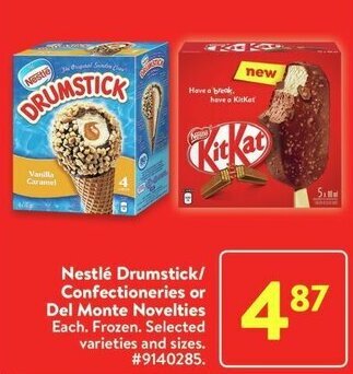 Walmart Nestlé Drumstick/ Confectioneries or Del Monte Novelties offer
