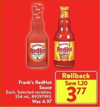 Walmart Frank's RedHot Sauce 354 ml offer