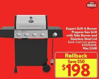 Walmart Expert Grill 4-Burner Propane Gas Grill with Side Burner and Stainless Steel Lid offer