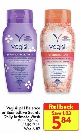 Walmart Vagisil pH Balance or Scentsitive Scents Daily Intimate Wash 240 mL offer