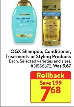 Walmart OGX Shampoo, Conditioner, Treatments or Styling Products offer