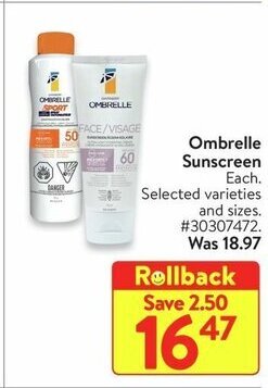 Walmart Ombrelle Sunscreen offer