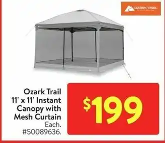 Walmart Ozark Trail 11' x 11' Instant Canopy with Mesh Curtain offer