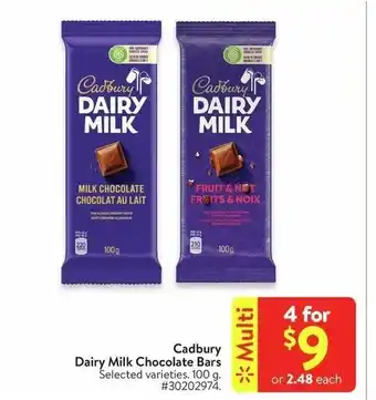 Walmart Cadbury Dairy Milk Chocolate Bars 100 g offer