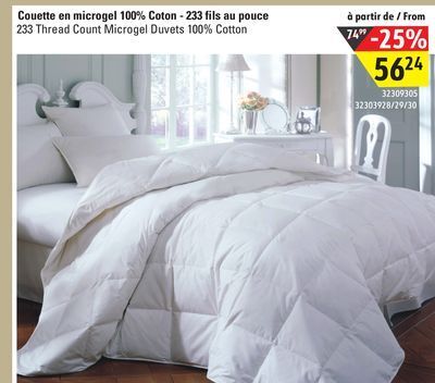 Hart 233 thread count microgel duvets 100% cotton offer
