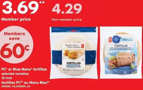 Valu-mart Pc or blue menu tortillas offer
