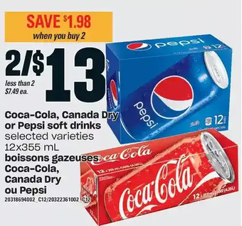 Valu-mart Coca-cola, canada dry or pepsi soft drinks offer