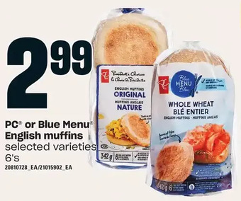 Loblaws Pc or blue menu english muffins offer