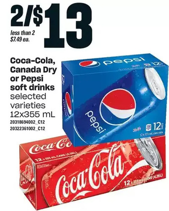 Loblaws Coca-cola, canada dry or pepsi soft drinks offer