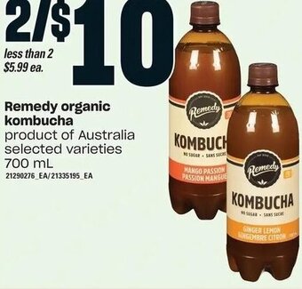 Loblaws Remedy organic kombucha product of Australia selected varieties 700mL offer