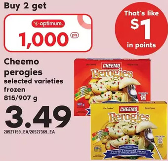 Loblaws Cheemo perogies selected varieties frozen 815/907 CHEEMO Perogies offer