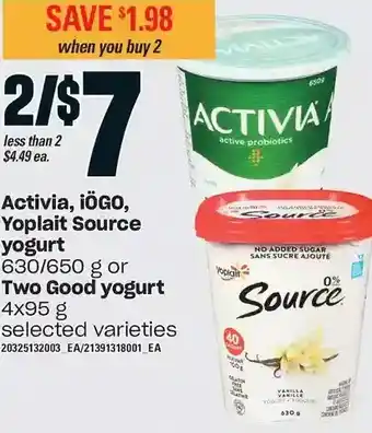 Loblaws Activia, iogo, yoplait source yogurt or two good yogurt offer