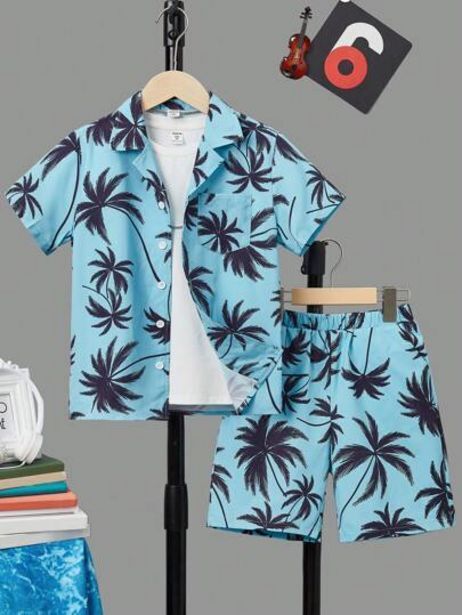 SheIn Shein boys coconut tree print shirt & shorts without tee offer