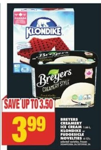 No Frills BREYERS CREAMERY ICE CREAM 1.661 KLONDIKE-FUDGESICLE NOVELTIES offer