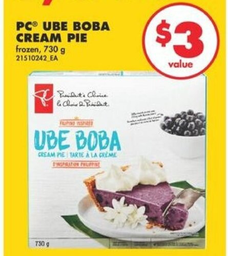 No Frills PC® UBE BOBA CREAM PIE frozen, 730 g offer