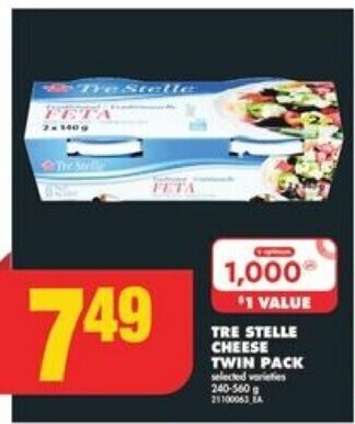 No Frills TRE STELLE CHEESE TWIN PACK 240-560 g offer