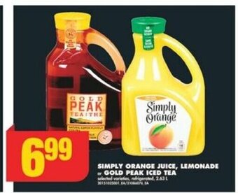 No Frills SIMPLY ORANGE JUICE, LEMONADE or GOLD PEAK ICED TEA 2.63 L offer