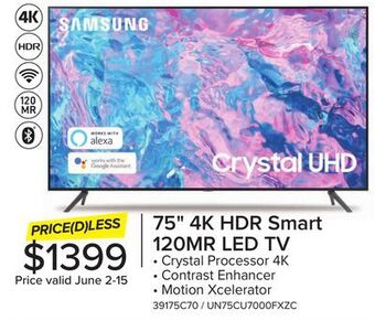 Leon's Samsung 75 cuhd 4k smart tv un75cu7000fxzc offer