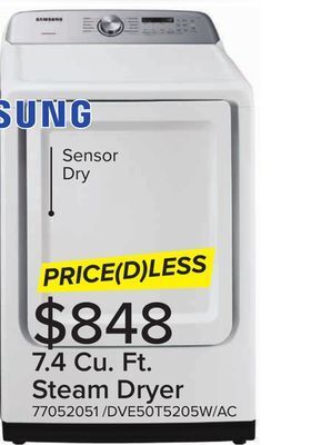 Leon's Samsung white electric dryer with sensor dry (7.4 cu.ft) - dve50t5205w/ac offer